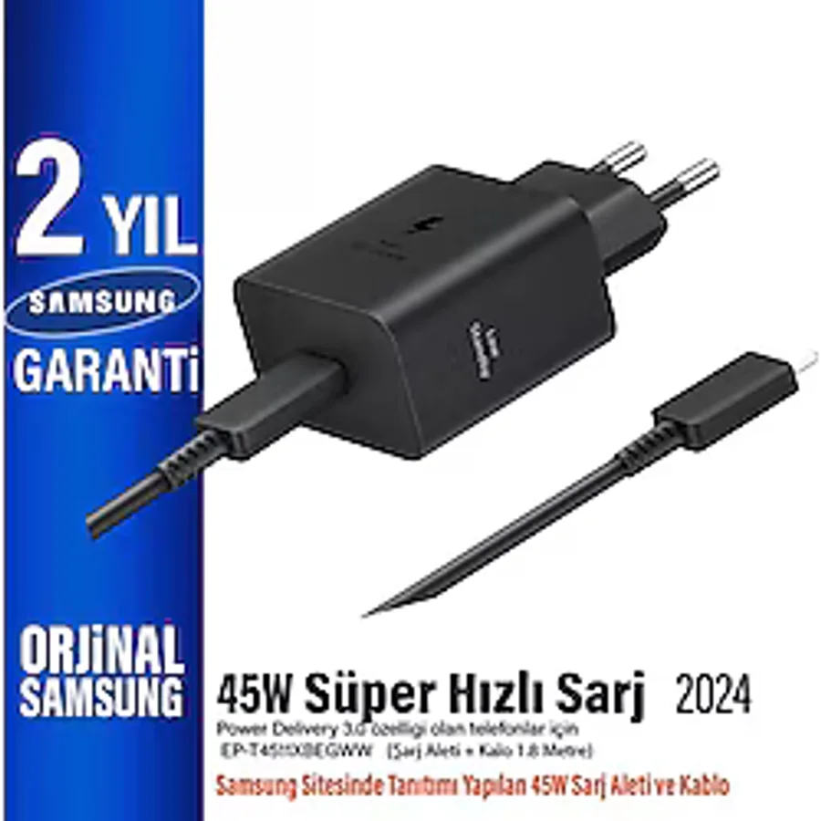 Samsung Galaxy A56 5g - A36 5g Süper Hızlı Şarj Aleti 45W (Orjinal Samsung Türkiye Garantili) - Siyah