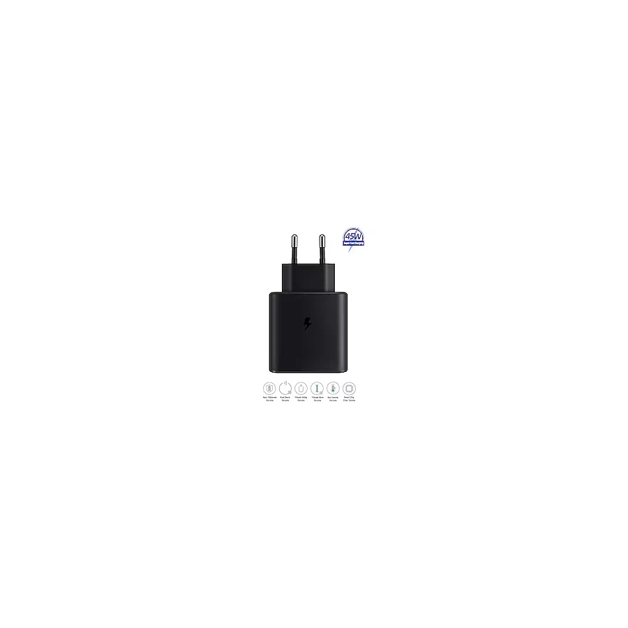 Samsung Galaxy S25 Fe Uyumlu 45W Type-C Girişli Super Hızlı Şarj Cihazı Adaptör - Ithalatçı Garantili - Siyah