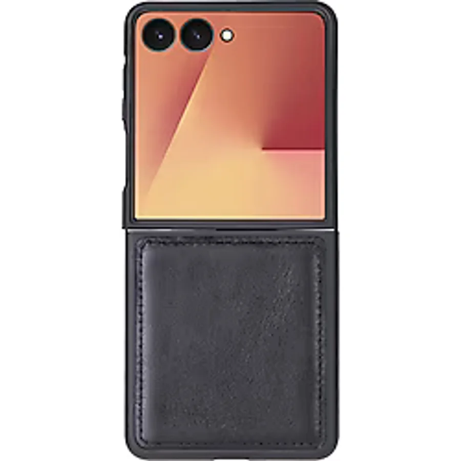 Samsung Galaxy Z Flip7 Uyumlu, Hakiki Deri, El Yapımı Arka Kapak Kömür Siyah