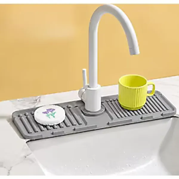 Sanal Trend Mat Gri Renk 30 cm Mutfak Banyo Lavabo Kenarı Silikon Matı Silikon Musluk Su Sıçrama Önleyici 1 Adet