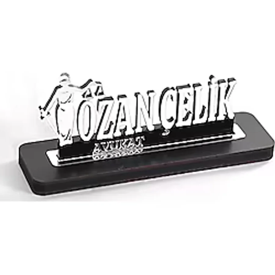 SANATBLOĞU Özel Tasırım Pleksi Ahşap Ofis Masa İsimlik CLK-1190