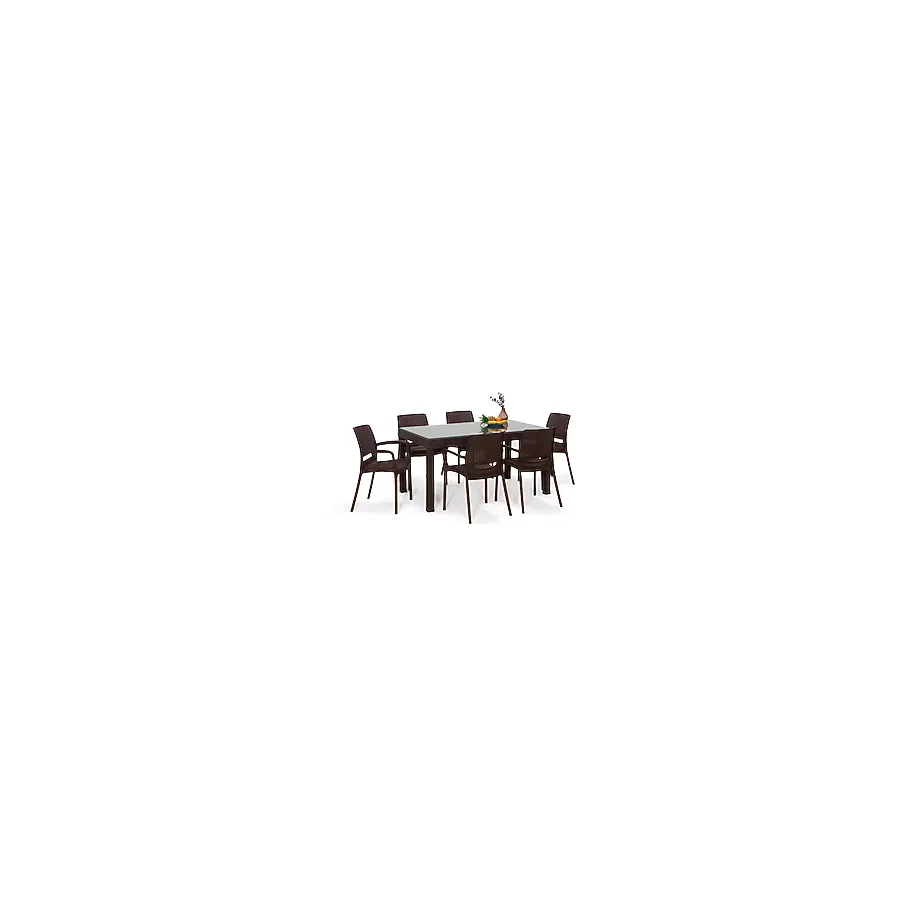 Sandalie Large Lüx Rattan 6 Sandalye + 1 Camlı Masa Bahçe & Balkon Takımı