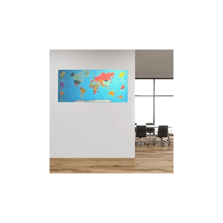 SANEC Renkli Atlas Dünya Haritası Manyetik Yapıştırıcı Gerektirmeyen Duvar Stickerı