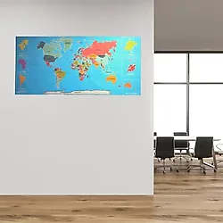 SANEC Renkli Atlas Dünya Haritası Manyetik Yapıştırıcı Gerektirmeyen Duvar Stickerı
