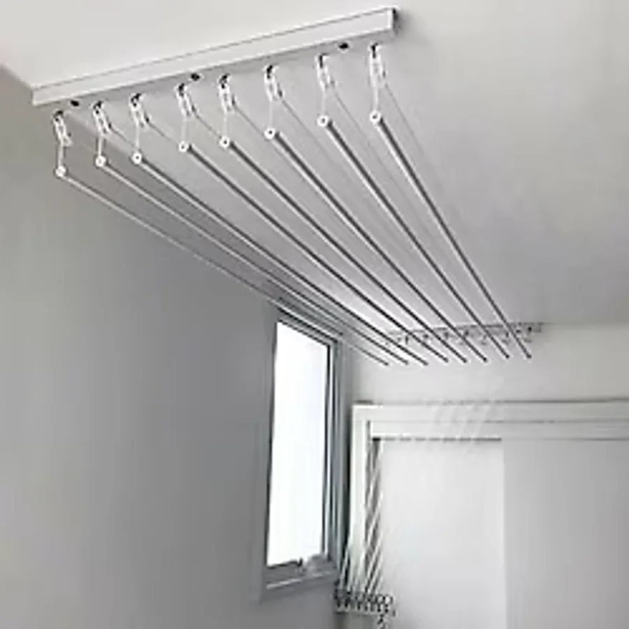 Sankur Beyaz Asansörlü Çamaşır Kurutma Askısı Kurutmalık 9 Sıra 125 cm