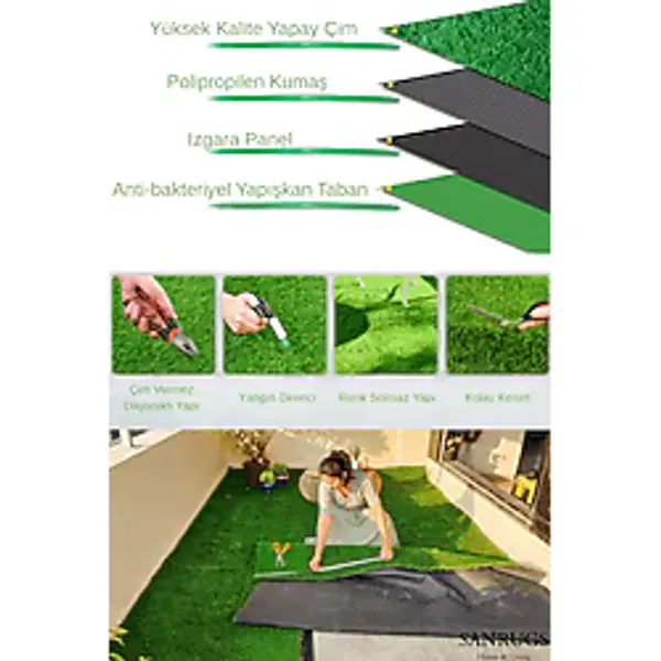 SANRUGS Home & Living Yapay Çim Halı, 10mm, Yanmaz, Yıkanabilir ve Kaymaz Taban, Uzun Ömürlü, Balkon Teras Ofis Suni Çim