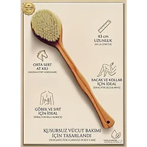 Saplı At Kılı Fırça - Vücut Fırçası - Selülit Fırçası 43 cm