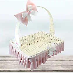 Saplı Dikdörtgen Kumaş Süslü Sepet, 35 cm, Büyük Boy Pembe