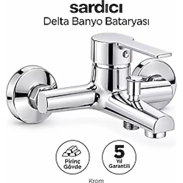 Sardıcı Delta Krom Pirinç Banyo Bataryası Dirsek Rozet Dahil 5 Yıl Garantili
