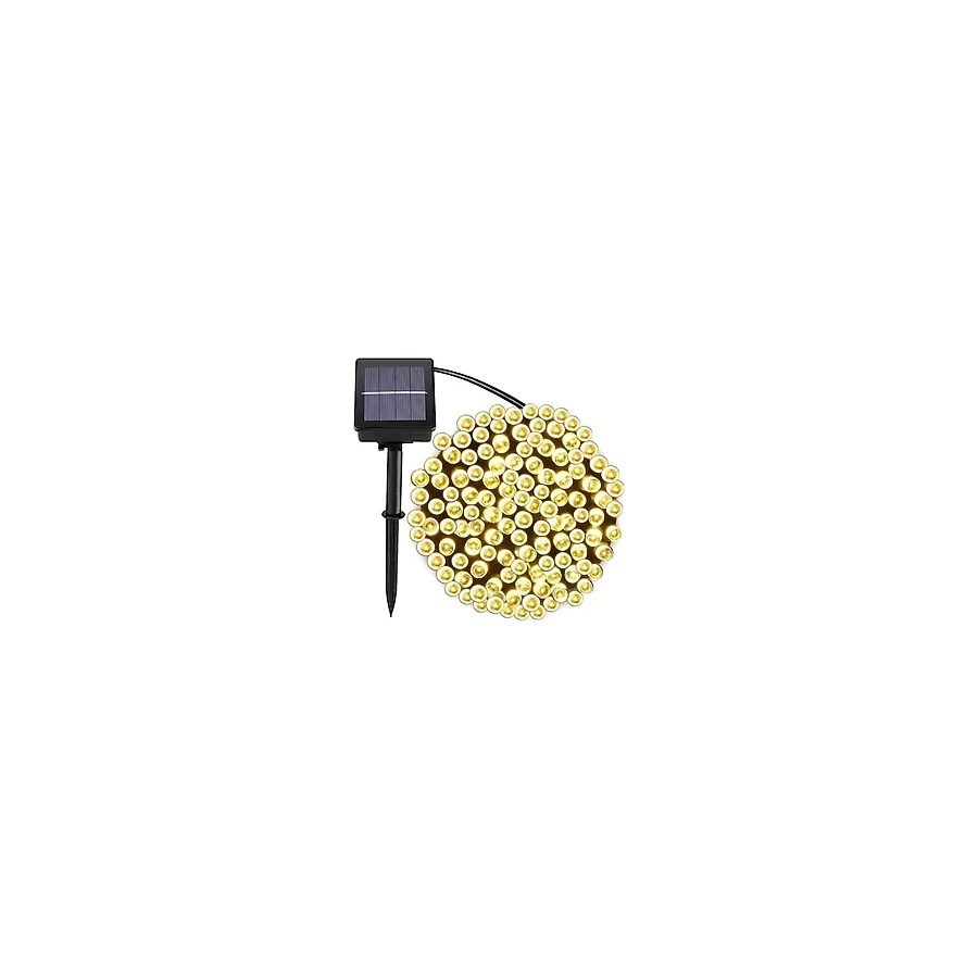 Sarfex Solar 100 Ledli 12 Metre Gün Işığı Bahçe Aydınlatma Dekorasyon Güneş Enerjili Led Sarı Işık