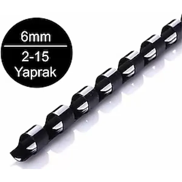 Sarff 6 mm Siyah Plastik Spiral 2 - 15 Yaprak Kapasiteli Model 100'lü Kutu Fonksiyonel Ofis Malzemesi