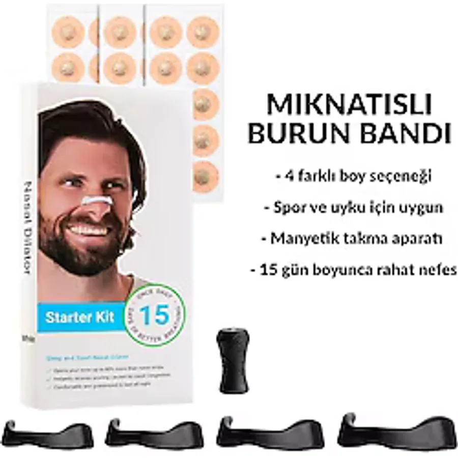 SarHemen Mıknatıslı Burun Bandı Spor ve Uyku İçin - Manyetik Nefes Açıcı, Horlama Azaltıcı