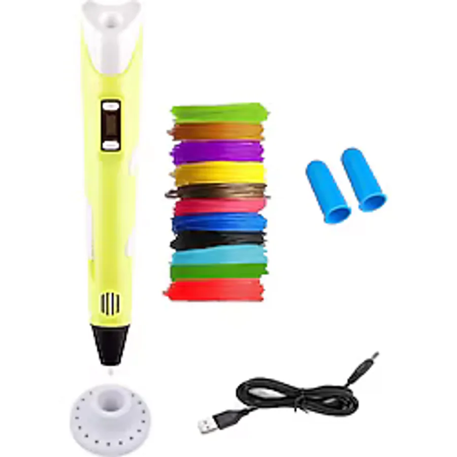 Sarı 3D Kalem 3D Pen Yazıcı Kalem - 10 Adet 5 Metrelik PLA Filament (Toplam 50M) + USB Kablo
