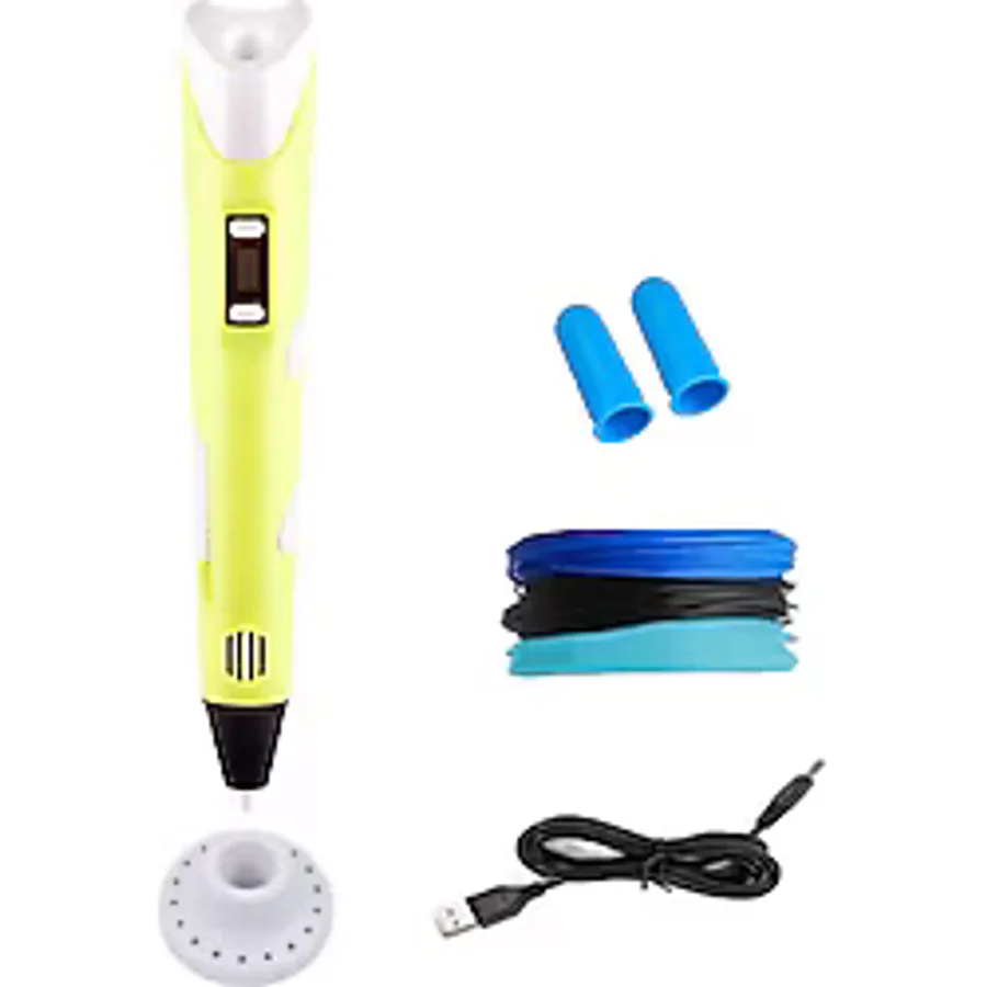 Sarı 3D Kalem 3D Pen Yazıcı Kalem - 3 Adet 3 Metrelik PLA Filament (Toplam 9M) + USB Kablo
