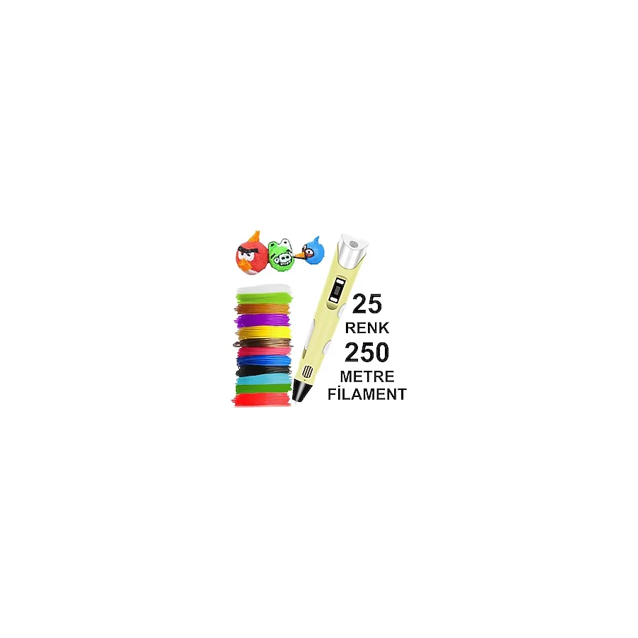 Sarı 3d Kalem Yazıcı 25 Renk 250 Metre 25x10metre Pla Filament