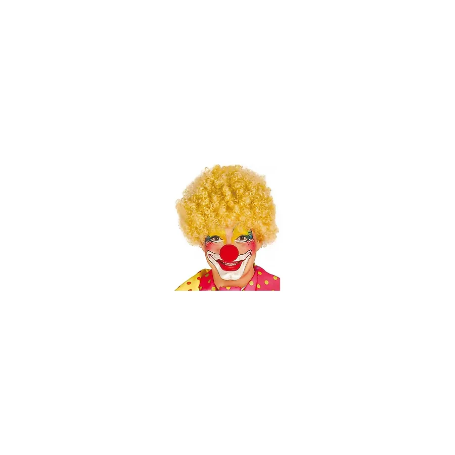 Sarı Renk Kıvırcık Afro Bonus Peruk Takma Saç ve Kırmızı Burun Seti