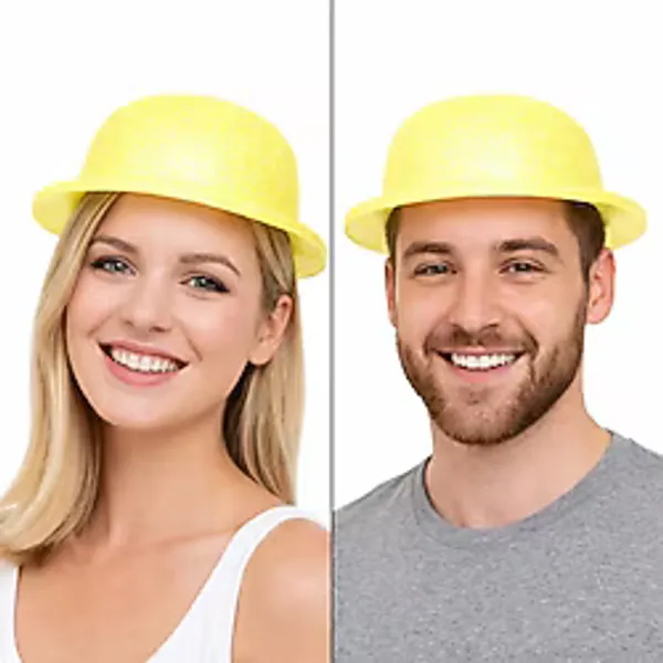 Sarı Simli Melon Şapka Yetişkin Parti Şapkası