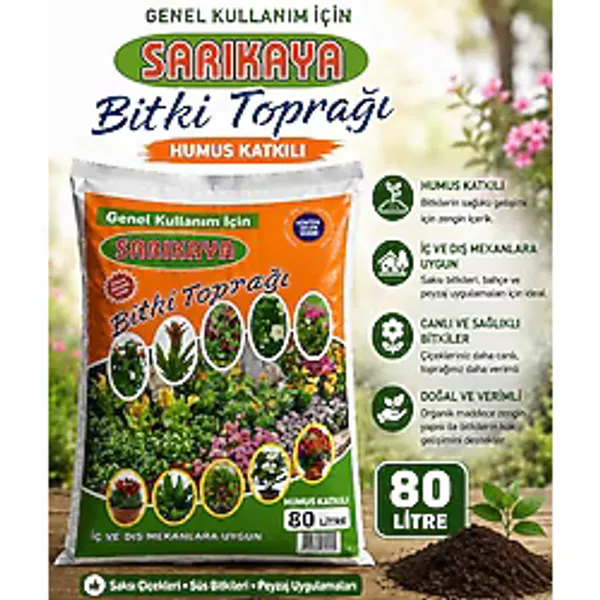 Sarıkaya Bitki Toprağı 80 Litre Humus Katkılı Torf Iç ve Dış Mekan Saksı Bahçe Peyzaj Toprağı