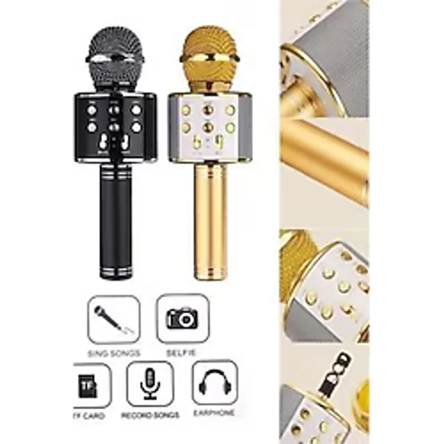 Şarj Edilebilir Telefon ve Usb Bağlantılı Karaoke Mikrofon Altın