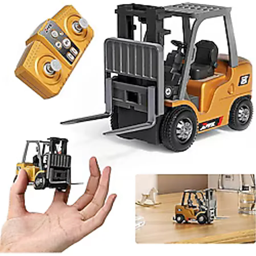 Şarjlı Mini Metal Forklift Uzaktan Kumandalı - Kumandadan Hareketli, Gerçekçi İnşaat Deneyimi Sarı