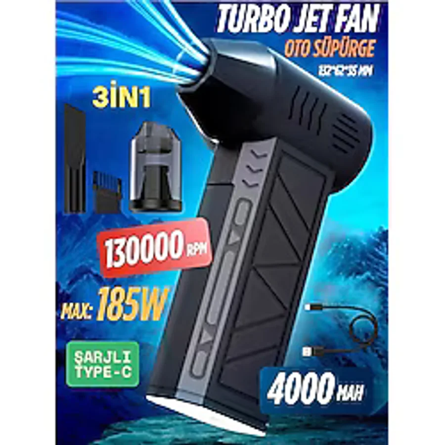 Şarjlı Mini Turbo Jet Şiddetli Fan Vantilatör Yüksek Hızlı Fanı Güçlü Hava Üfleyici Araç Süpürgesi