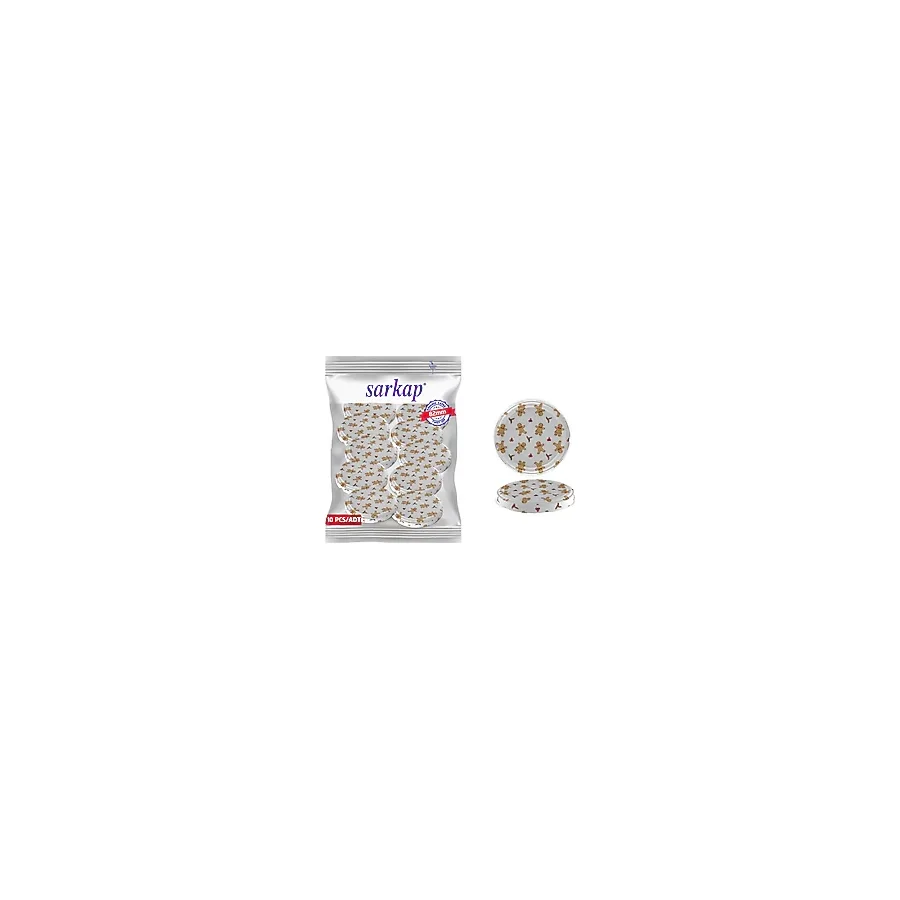 Sarkap Hijyenik Paketli 10 Adet Kavanoz Kapağı - Yılbaşı Seri - Beyaz Cookie 82 mm