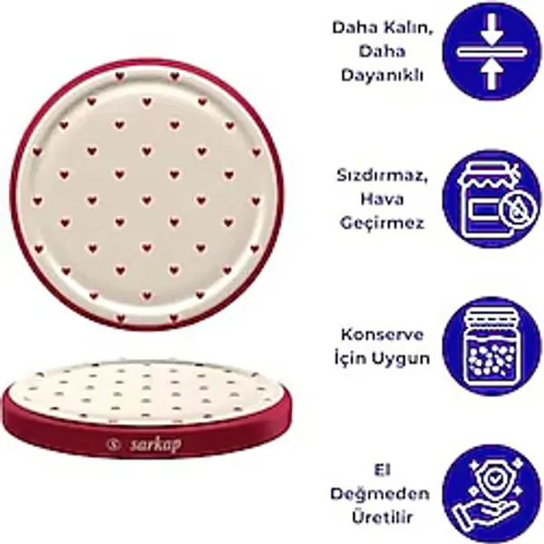 Sarkap Kavanoz Kapağı, 82MM, Hava Geçirmez, Sızdırmaz, Konserve İçin Uygun, 10'lu Paket (Kalp) - 000-Siyah - 1 Adet - Option-1