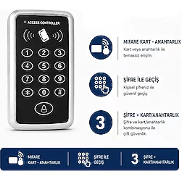 Sarkey SR-204 Mf Mifare Kartlı ve Şifreli Geçiş Sistemi Rfıd Kart Okuyucu 13.56 Mhz - 1 ADET
