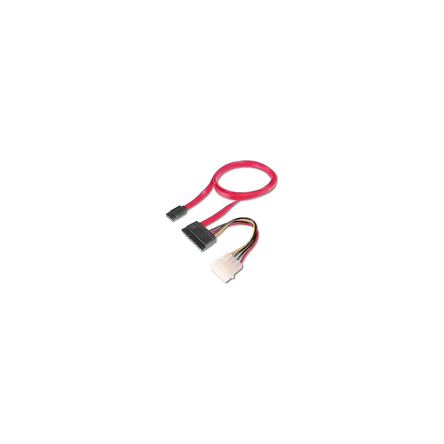 Sata Kablosu, Sata Iı/Iıı, Sata 22 Pin Dişi Konnektör - Sata 7 Pin L Tip Dişi Konnektör + 4 Pin Erkek Güç Konnektörü, Yassı Kablo Tipi, 0.50 Metre, Awg28, Zırhsız, Kırmızı Renk