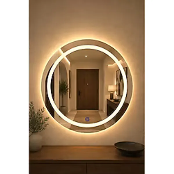 Sauber's Vialux Dokunmatik Ledli (Kademeli) Gün Işığı Kumlamalı Oval Ayna 58Cm Banyo Aynası, Duvar Aynası, Konsol Aynası, Makyaj Aynası