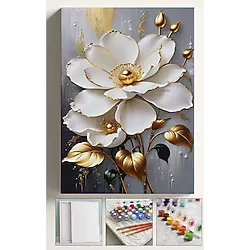 Sayılarla Boyama Hobi Seti Çerçeveli Numaralı Tuval Fırça Boya Dahil Kasnaklı BEYAZ ÇİÇEK 40x50 Cm