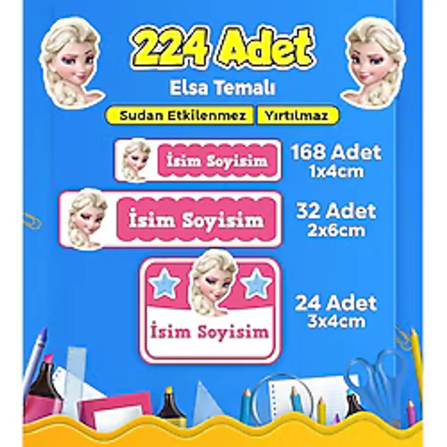 Sb Store Elsa Okul Kreş İsim Etiketi Kalem Defter Özel İsim Yazılabilen Etiket Seti Model 24