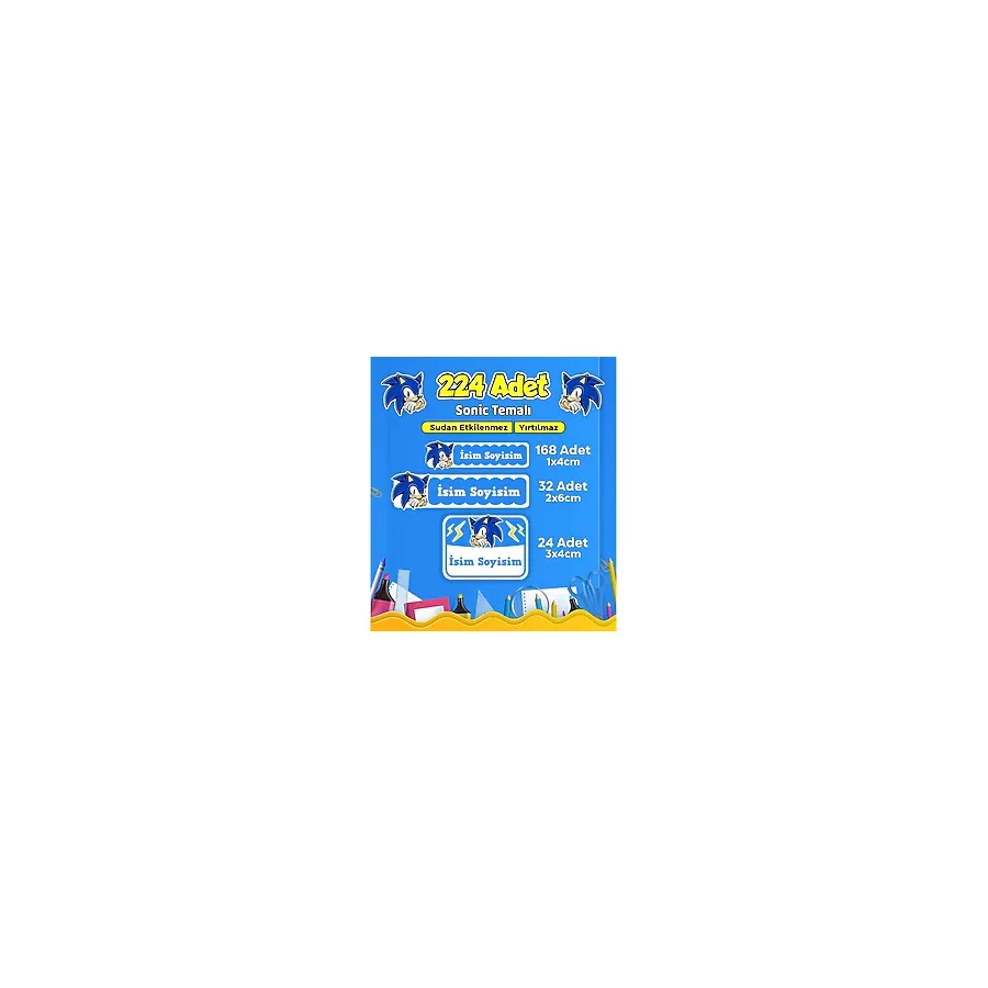 Sb Store Sonic Okul Kreş Etiketi Kalem Defter Özel Isim Yazılabilen Etiket Seti Model 20 - 224 Adet