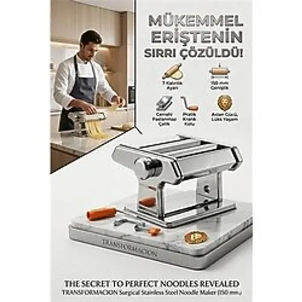 sbodurhome Profesyonel Erişte ve Makarna Makinesi - 7 Ayarlı Çelik Hamur Açma Spagetti Makinası 723137 - Renkli
