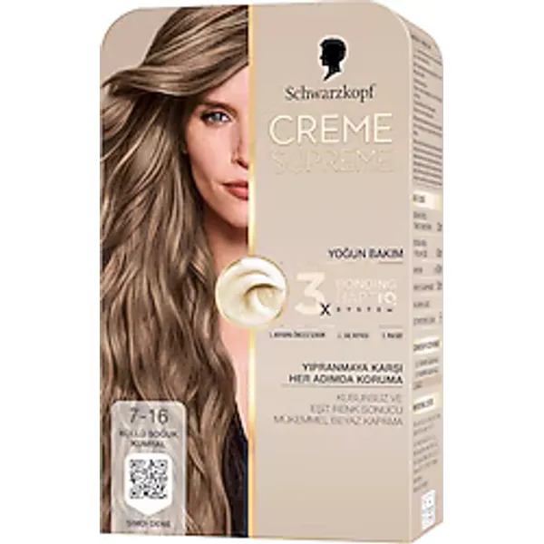 Schwarzkopf Creme Supreme 7.16 Küllü Soğuk Kumral Saç Boyası
