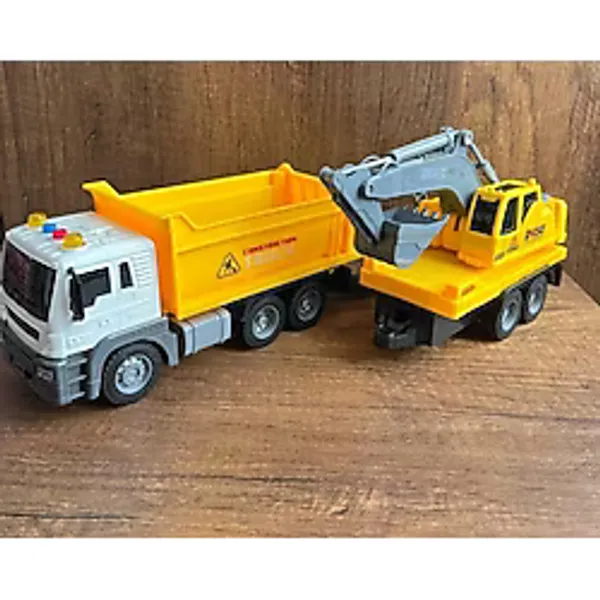 Scn Toys Sürtmeli Iş Makinaları 2'Li Oyuncak Kamyon Kepçe Set Damperli Kamyon Ekskavatör Kepçe Işıklı Sesli