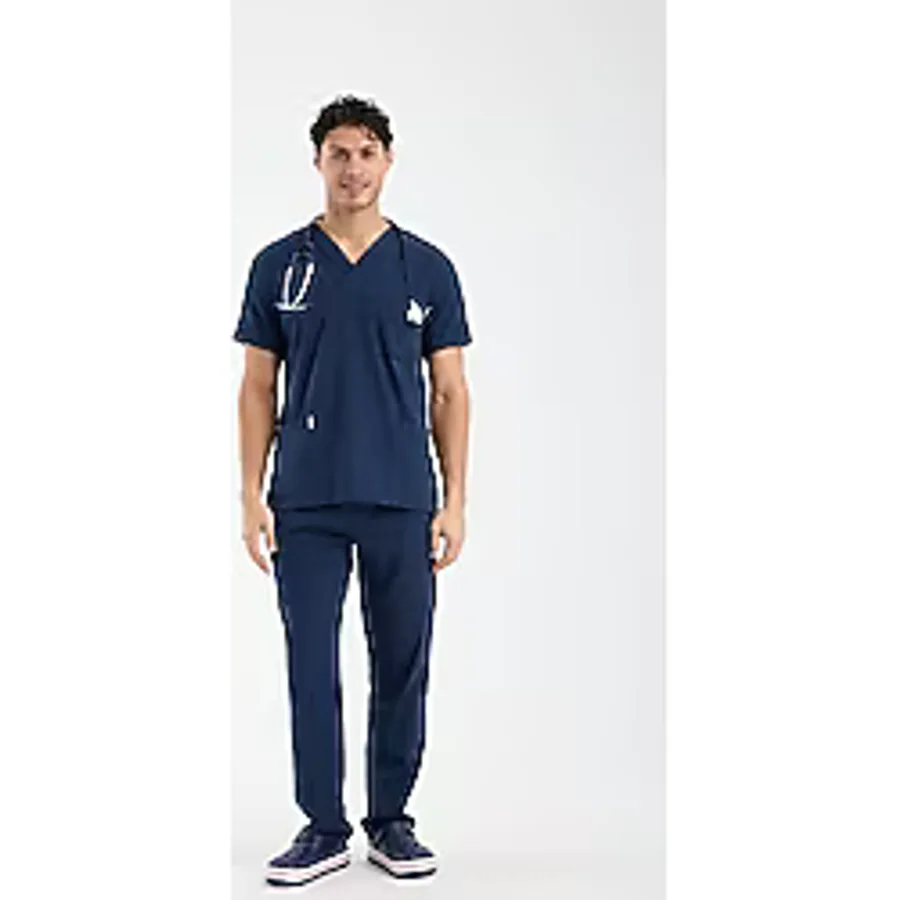 Scrubs Erkek Doktor Üniforması - Likralı Medikal Forma - Carex - Koyu Lacivert
