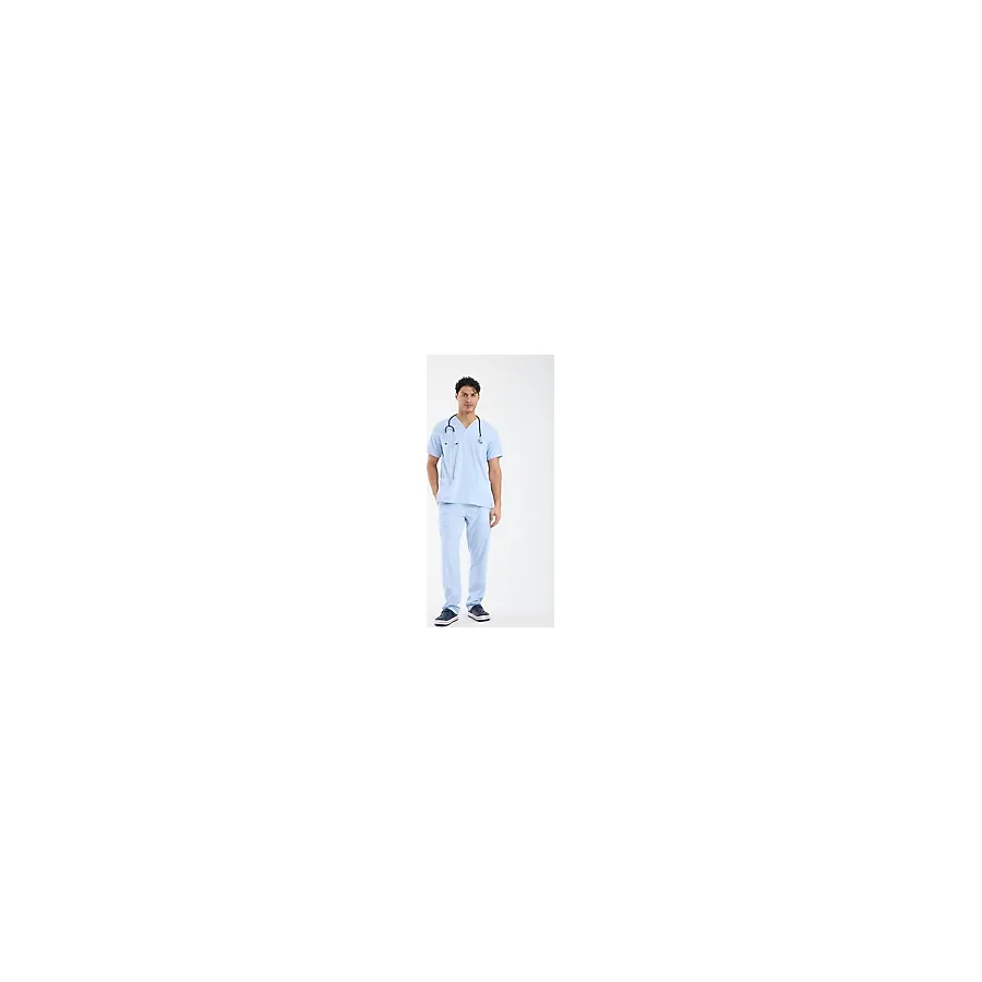 Scrubs Erkek Doktor Üniforması - Likralı Medikal Forma - Carex - Mavi - 2XL