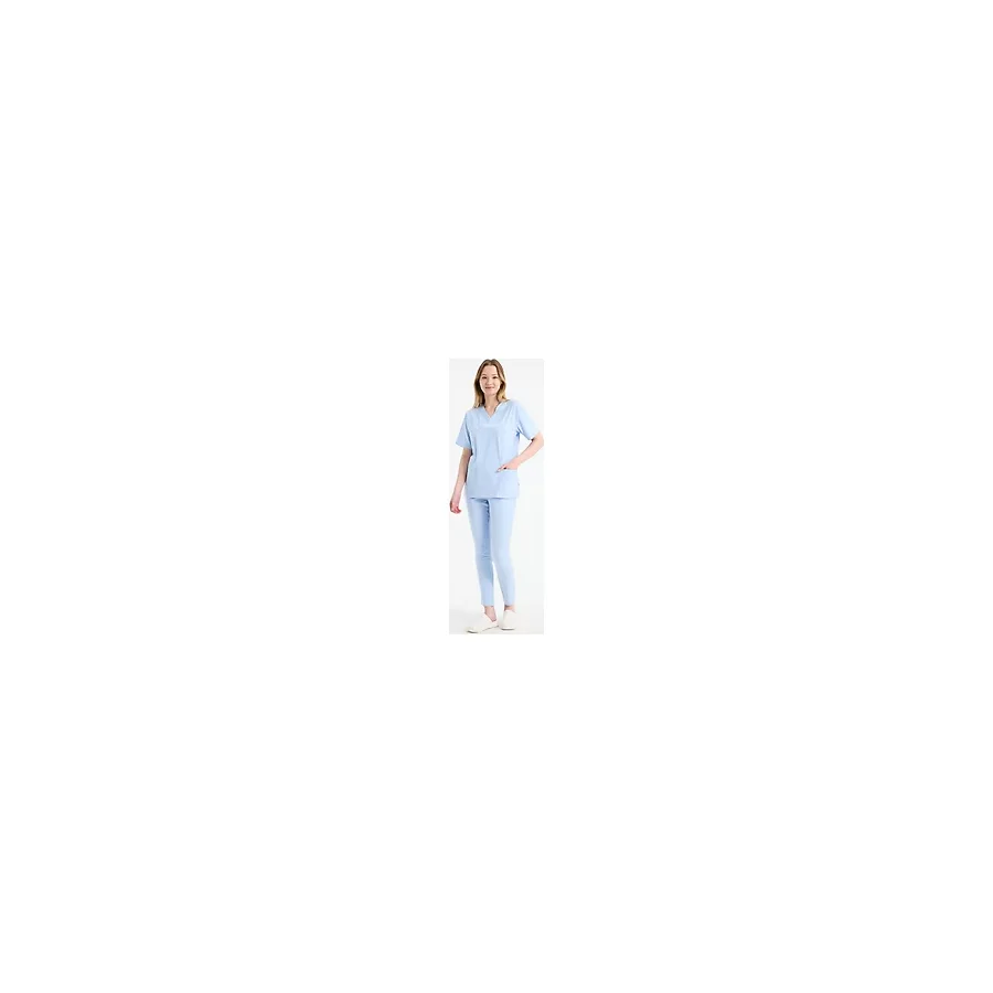 Scrubs Kadın Doktor Üniforması Üst Forma - Likralı Medikal Giyim Carex - Mavi - XL