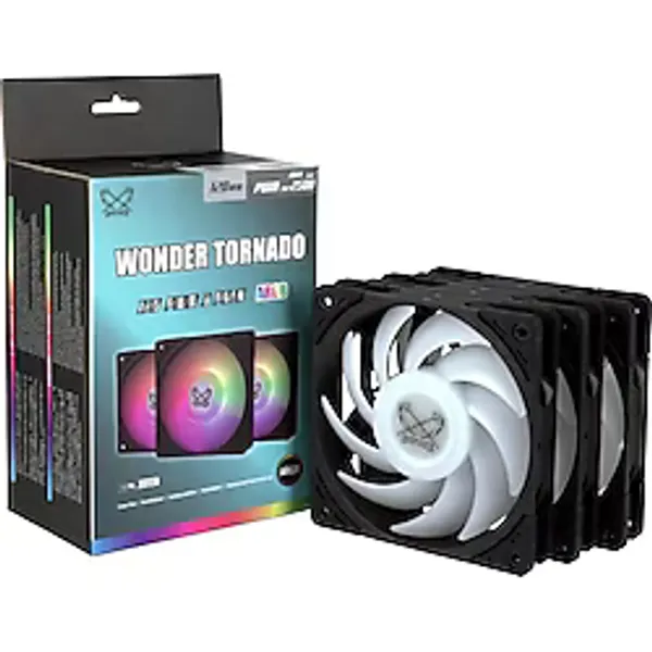 SCYTHE Wonder Tornado 120mm ARGB Siyah Kasa Fanı 3'lü Paket, 25mm Kalınlık, 2500 RPM, 12V 4-Pin Güç, 3-Pin ARGB Aydınlatma, PBT Malzeme, Gaming ve Performans Sistemleri İçin
