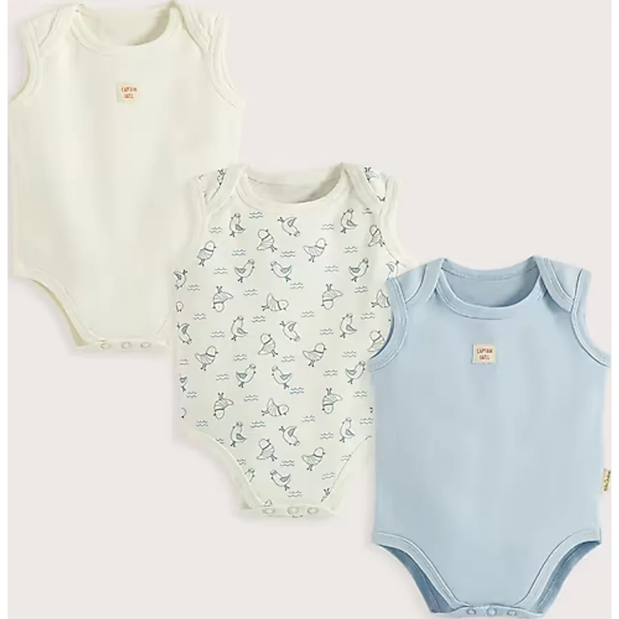 Sea Sıde 3'Lü Kolsuz Body Kutu Set Ekru/Mavi