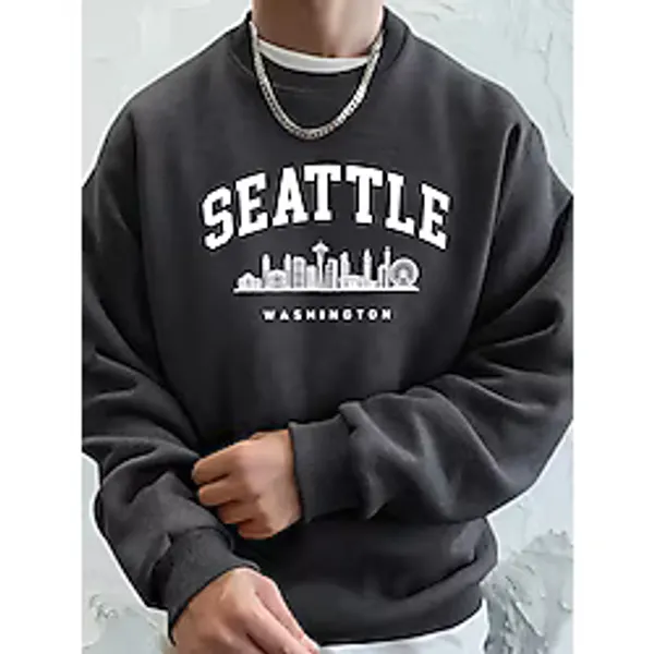 Seattle Washington Mektup Yaratıcı Baskılı Moda Spor Giyim Erkek Cep Sıcak Üst Polar Tüm Maç