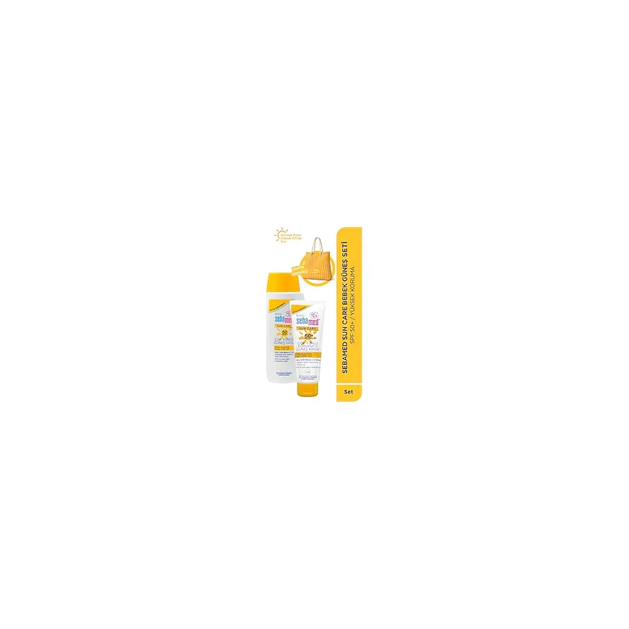 Sebamed Baby SunCare SPF50+Bebek Güneş Bakım Seti-Çok Yönlü Güneş Sütü ve Güneş Kremi Çanta Hediye