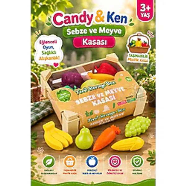 Sebze Ve Meyve Kasası - Meyve Sebze Sepeti - Piknik Sepeti Oyuncak Meyveler - Oyuncak Sebzeler - Mutfak Oyuncakları
