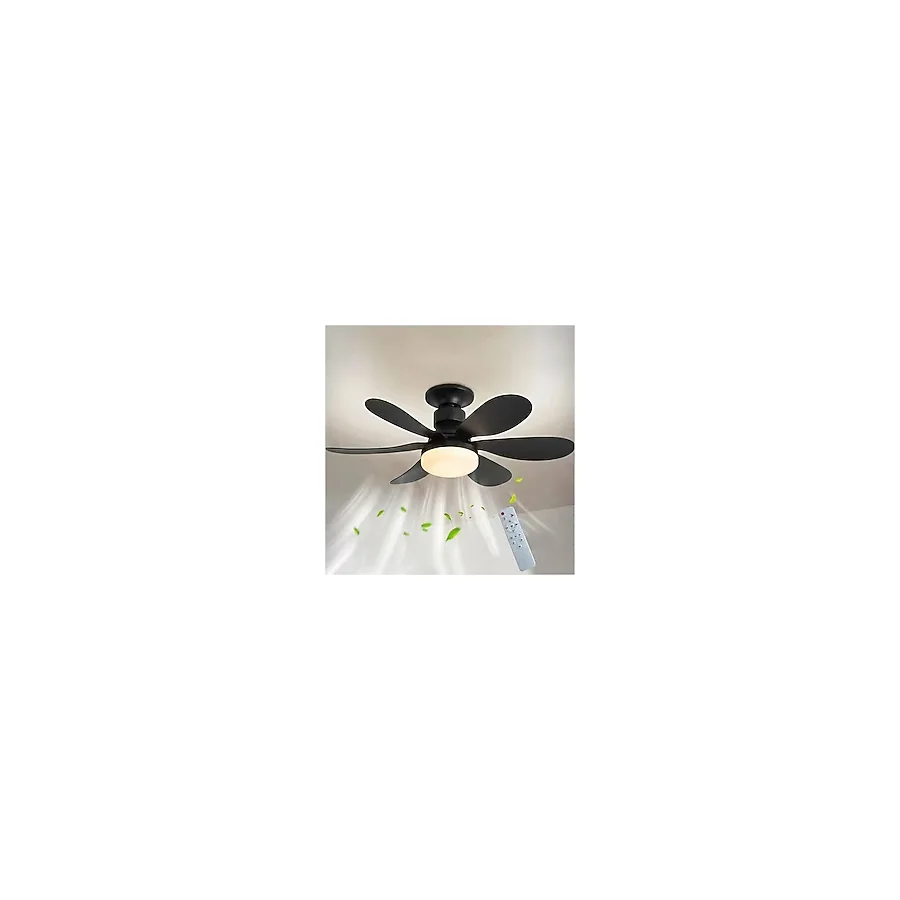 SeckinStore Lambalı Tavan Vantilatör Kumandalı Sessiz 6 Kanatlı Işıklı E27 Duy 36W Modern LED Aydınlatma Siyah Renk