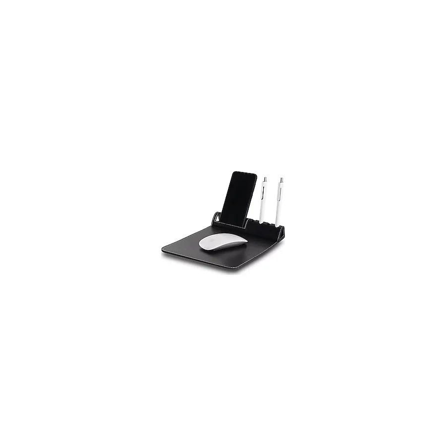 Sedef Silver Telefon Tutacaklı ve Kalemlik Bölmeli Suni Deri Mouse Pad Şık ve Fonksiyonel Masa Aksesuarı - Siyah