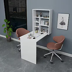 Sedir Raflı Açılır Kapanır Duvara Monte Manikür Pedikür Masası, Beyaz Beyaz