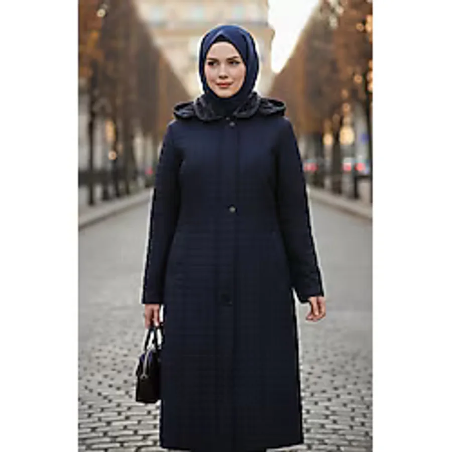 Sefa Merve Büyük Beden Kapitone Mont Lacivert 6239-02 Kadın İçin Su İtici Özellik ve Konfor - 60