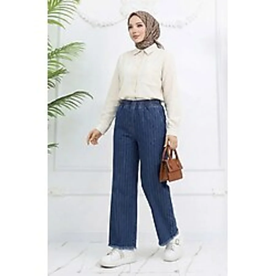 sefamerve Beli Lastikli Kot Pantolon 1793B-01 Mavi