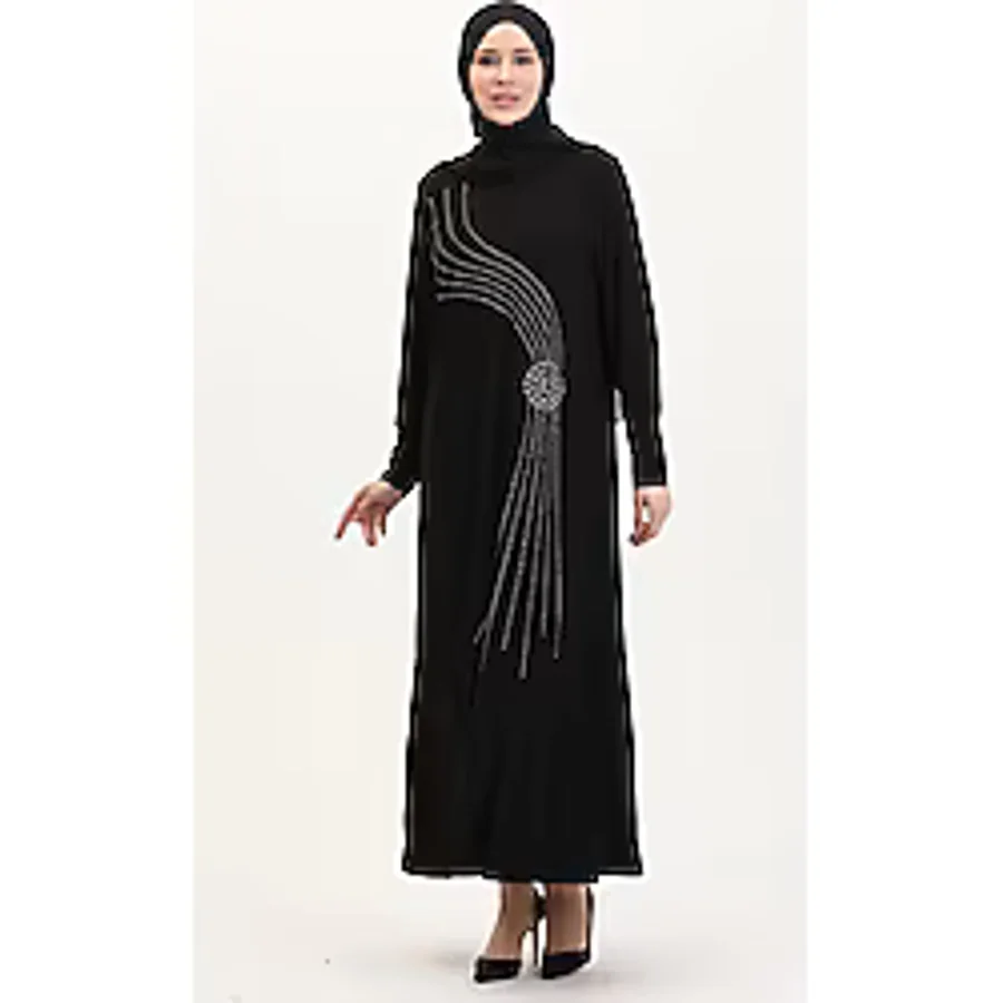 sefamerve Sandy Kumaş Taşlı Abiye Elbise 0020-04 Siyah